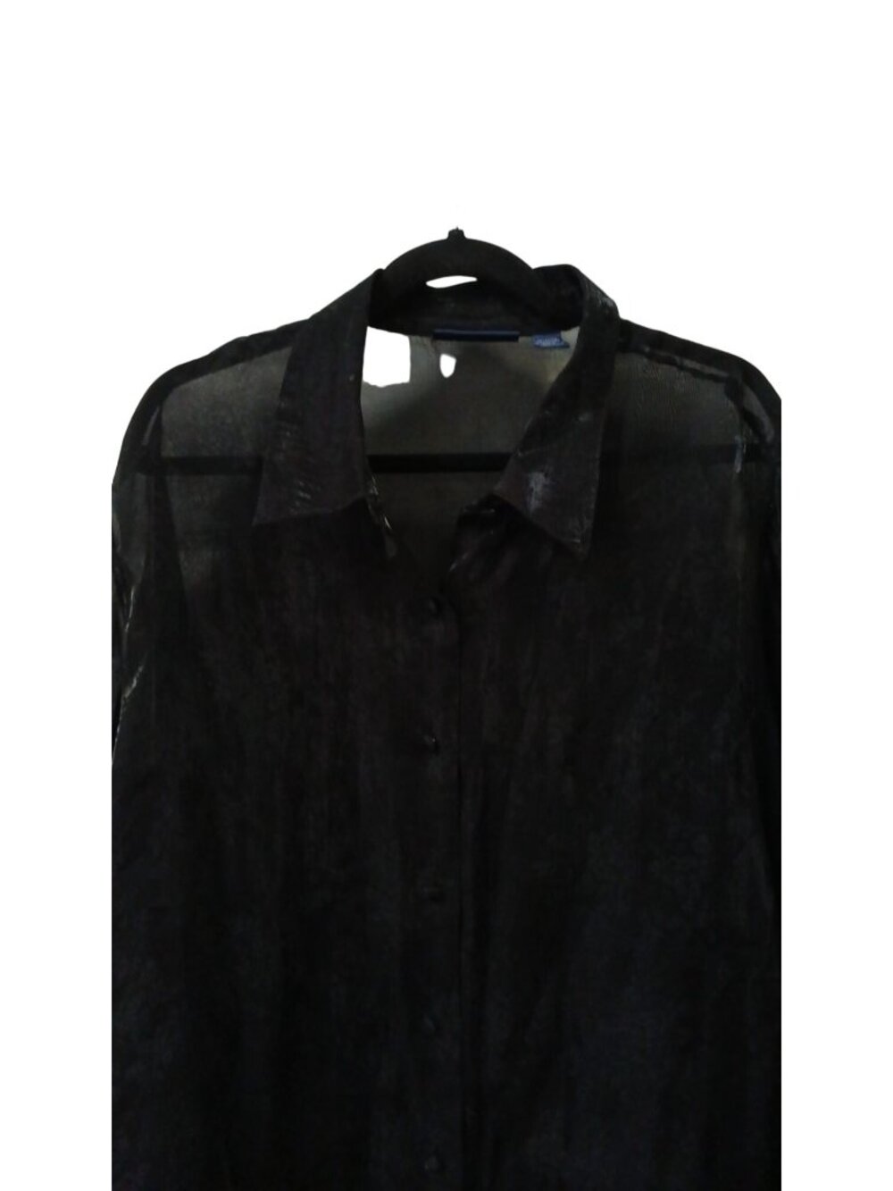 Karen Scott II Womens Size 3X Blouse Top Black Metallic Sheer Button Front #I-8 - Picture 7 of 8